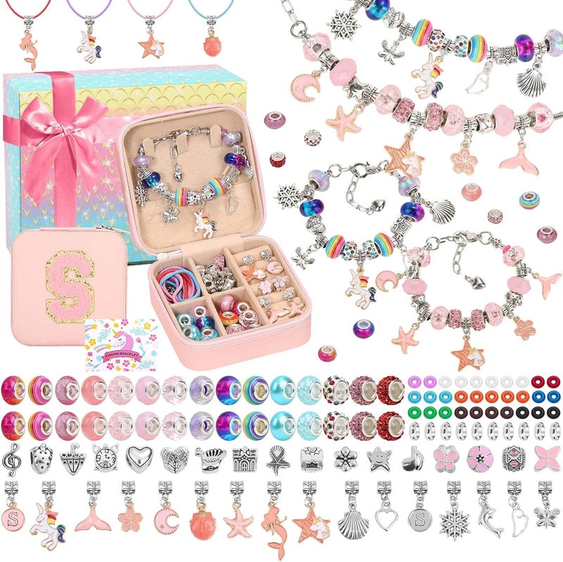 LifeisLuck Cute Charm Bracelet Making Kit with Jewelry Case Pink Charm Pendant Bracelet Kit Jewelry Making DIY Art & Craft Kit for Birthday Gifts Valentine Christmas - Image 1